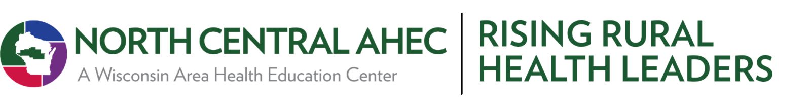 A logo that reads NORTH CENTRAL AHEC a wisconsin Area Health Education Center followed by RISING RURAL HEALTH LEADERS